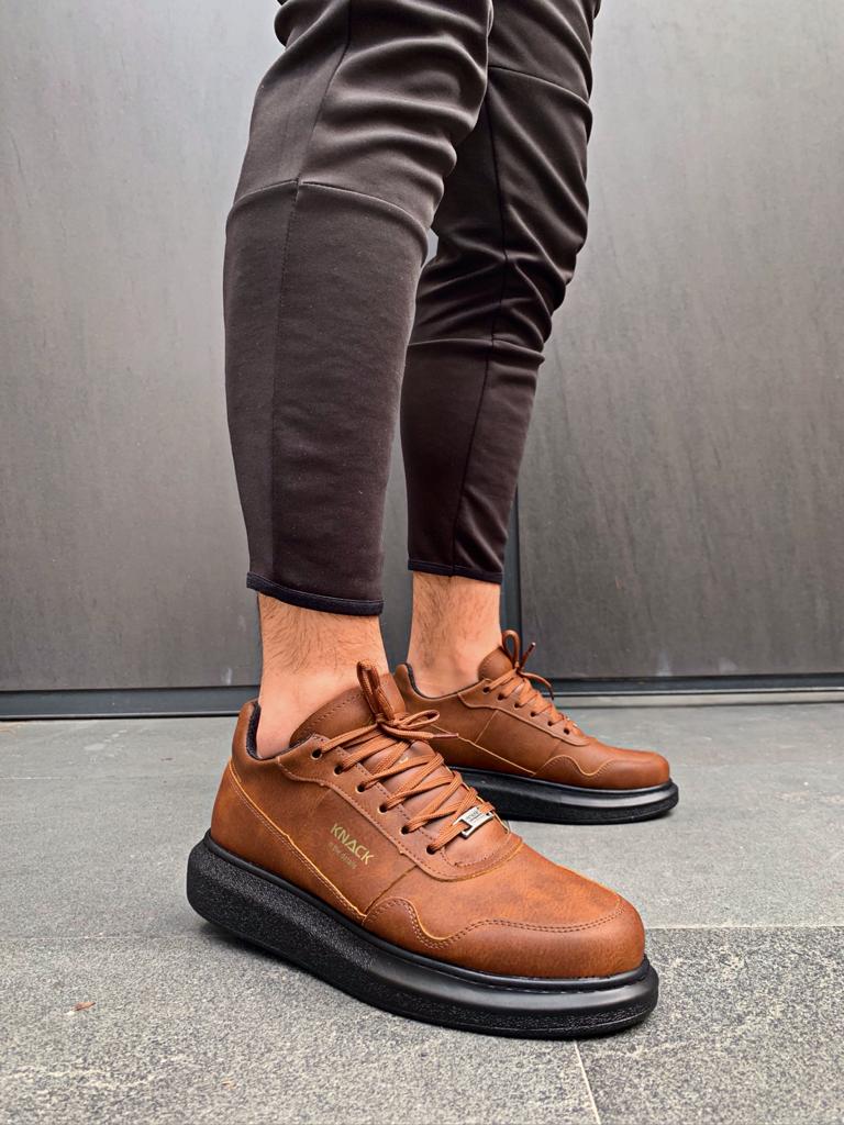 Men's High Sole Casual Shoes 040 Brown Black - STREETMODE ™