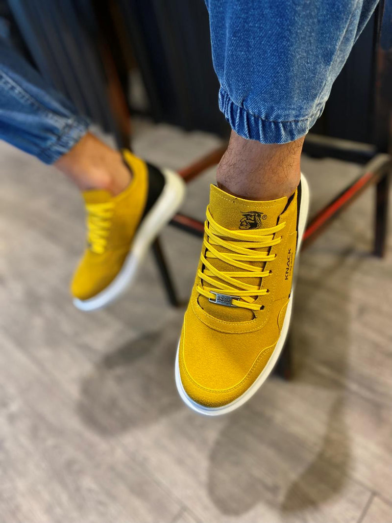 Men's High Sole Casual Suede Shoes 040 Yellow - STREETMODE ™