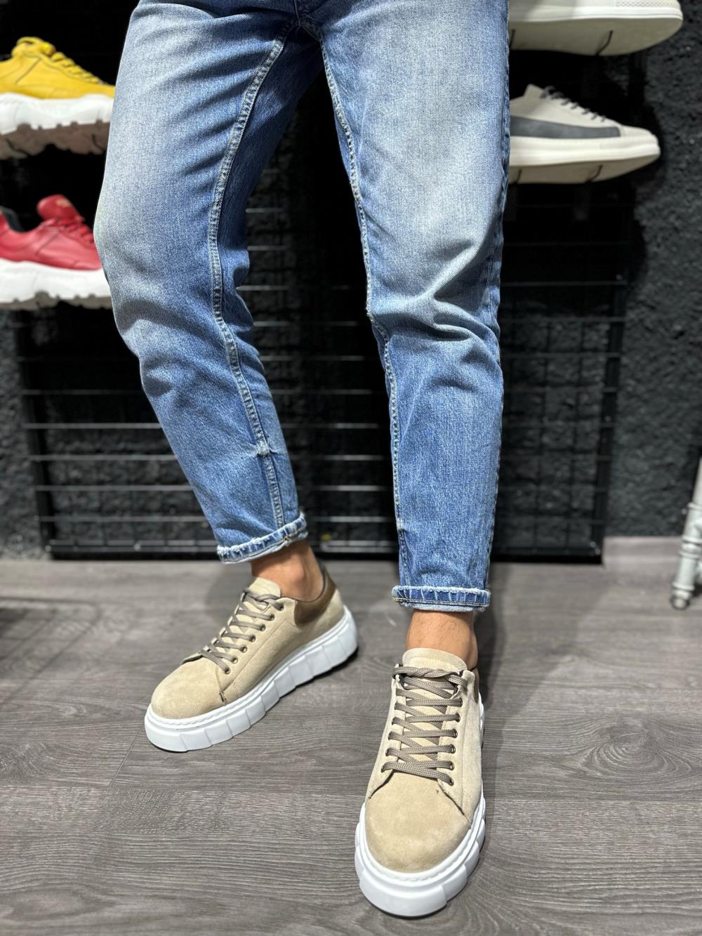 Men's High Sole Casual Suede Shoes 144 Mink Suede - STREETMODE ™