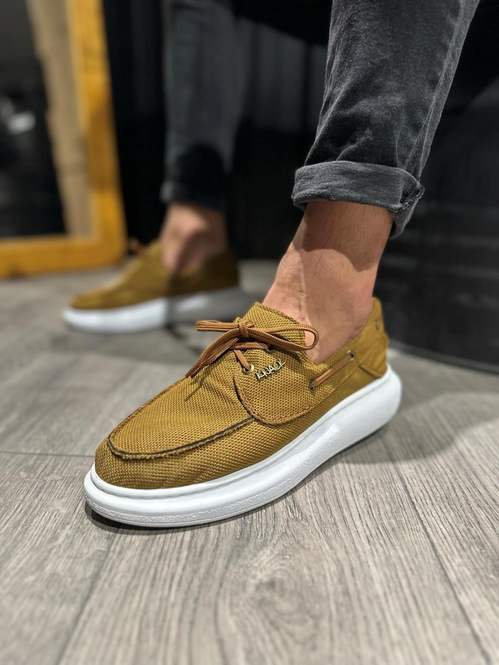 Men's High Sole Seasonal Linen Shoes 009 Brown - STREETMODE ™