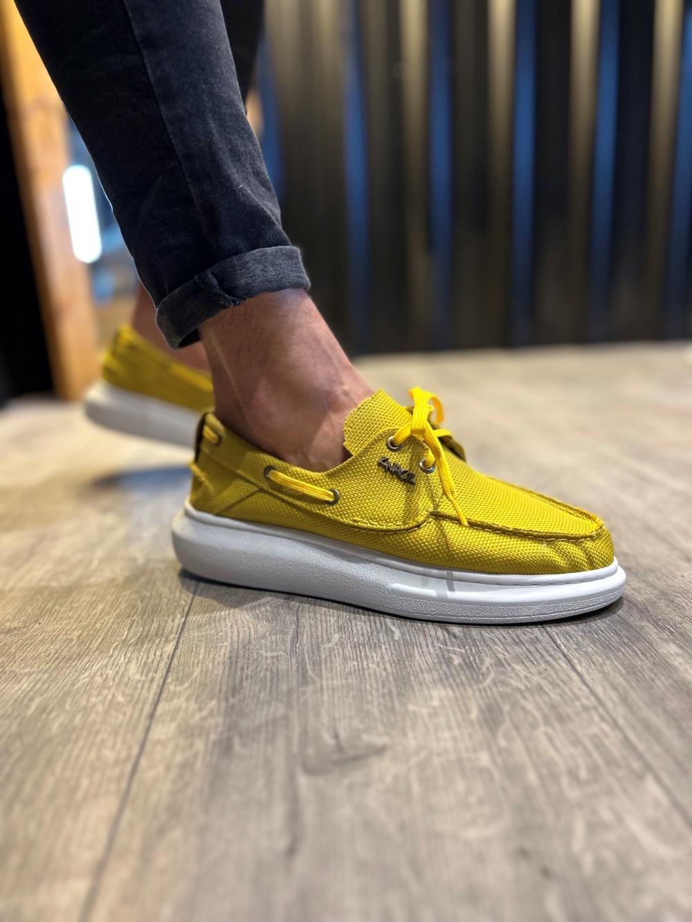 Men's High Sole Seasonal Linen Shoes 009 Yellow - STREETMODE ™