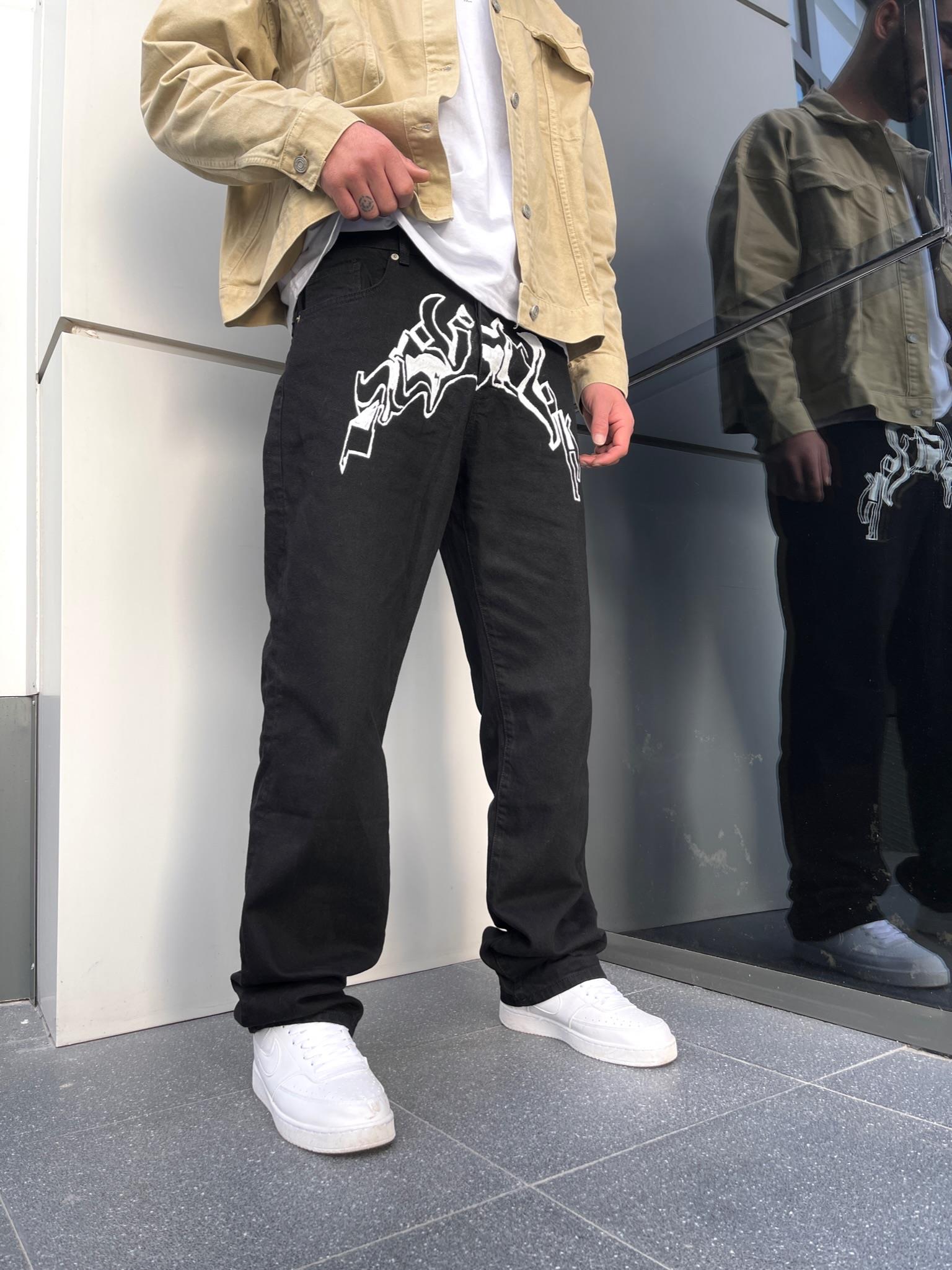 MENES Black Matt Baggy Jeans