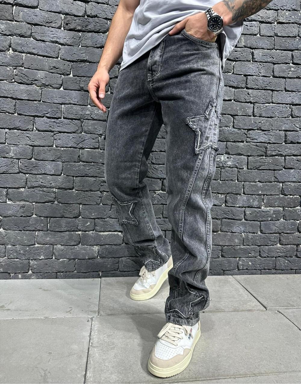 Men's Premium Galaxy Patch Baggy Gray Trousers