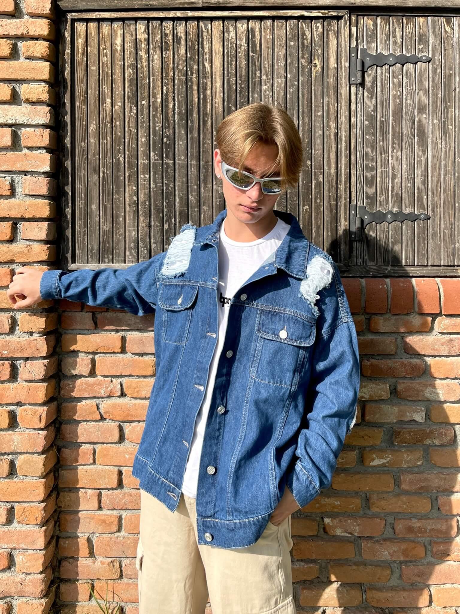 Oversized destroyed denim jacket best sale