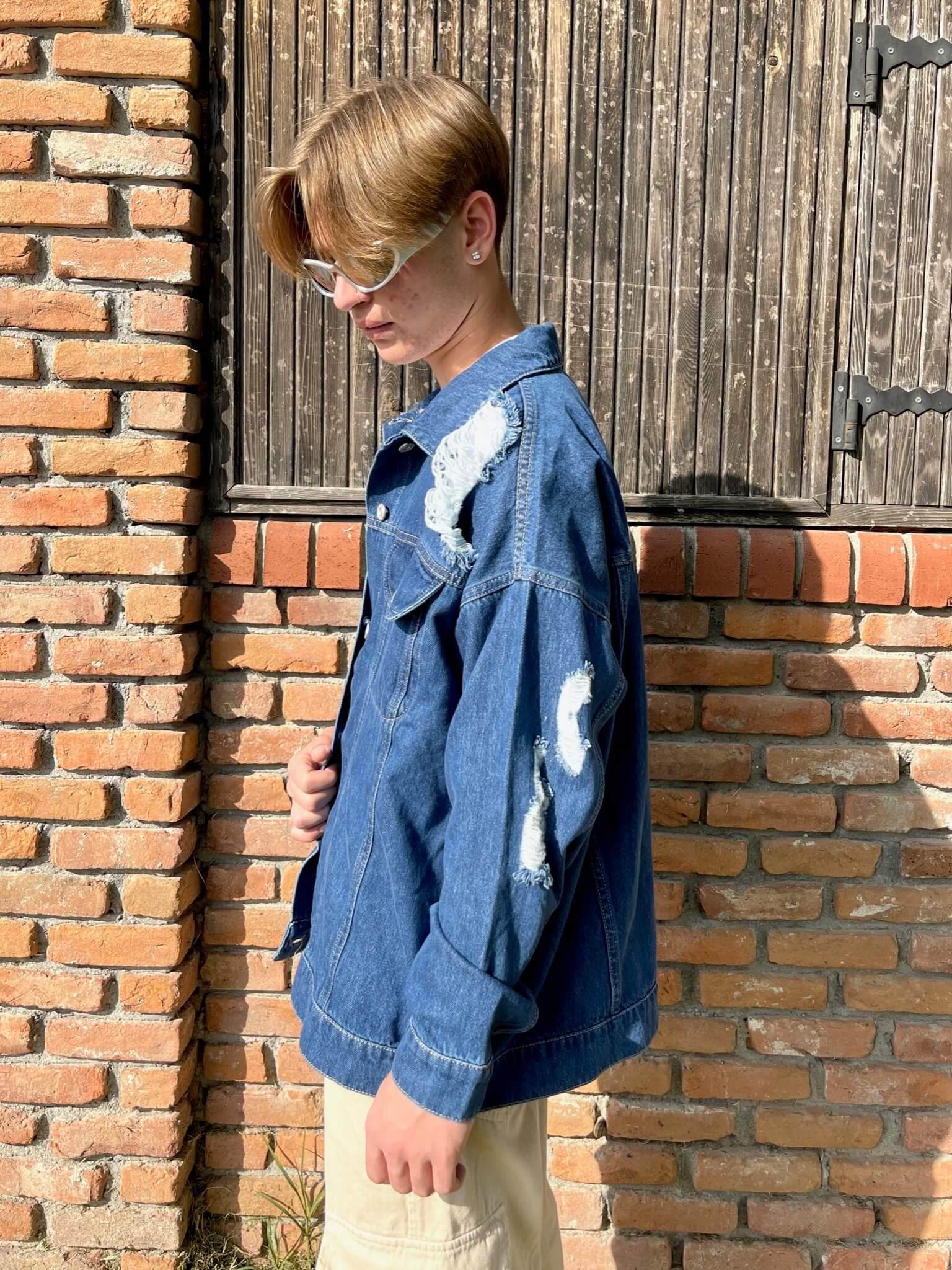 Oversized distressed denim jacket hotsell