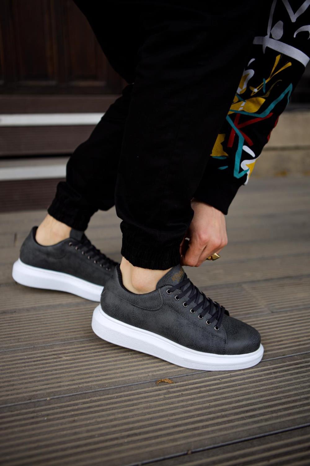 Men's Sneaker Gray High Top Casual Shoes 044 - STREETMODE ™