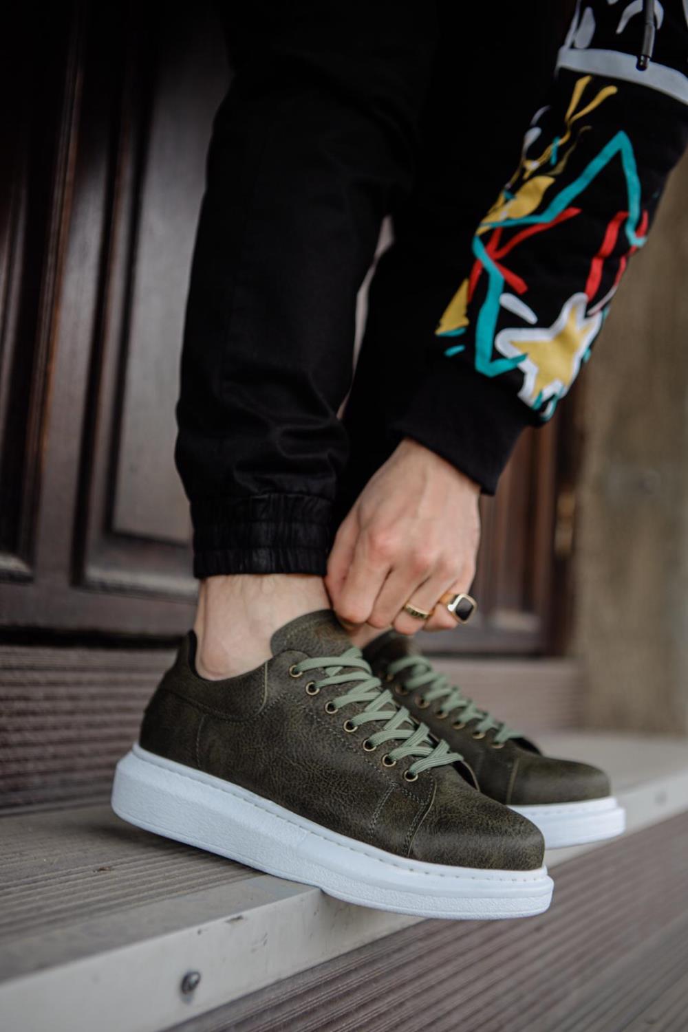 Men's Sneaker Khaki High Top Casual Shoes 044 - STREETMODE ™