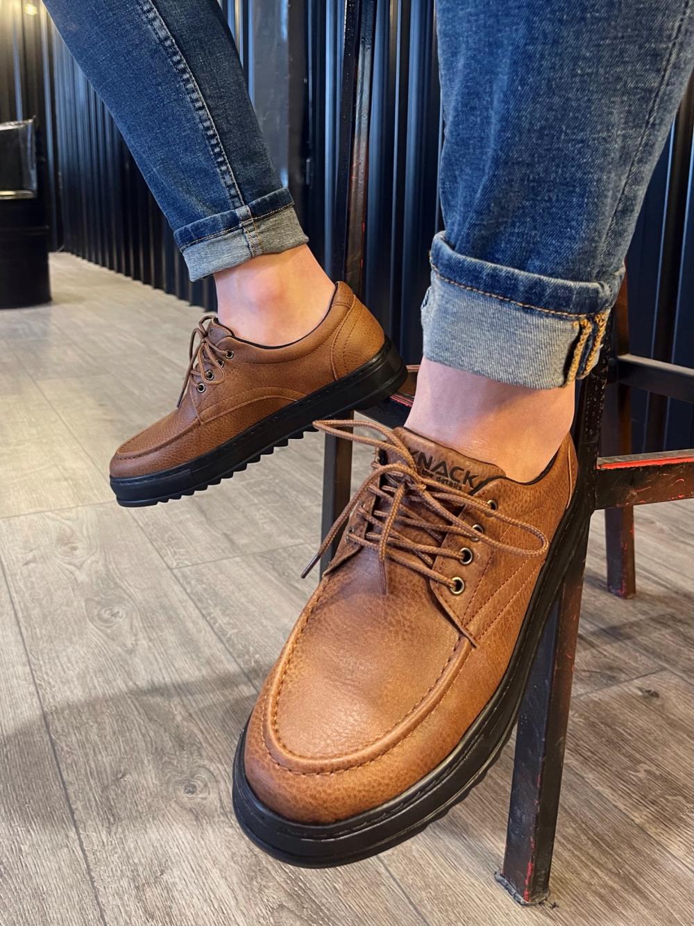 Men's sneakers Casual Shoes T12 Tan (Black Sole) - STREETMODE ™