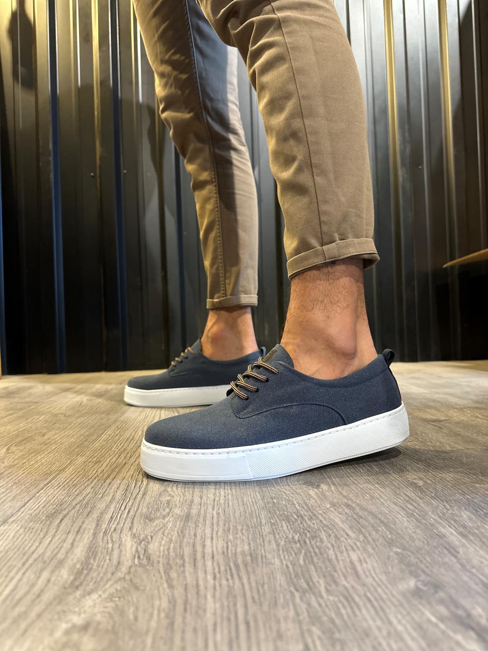 Men's Suede Navy Blue Casual Sneaker Shoes 077 - STREETMODE ™