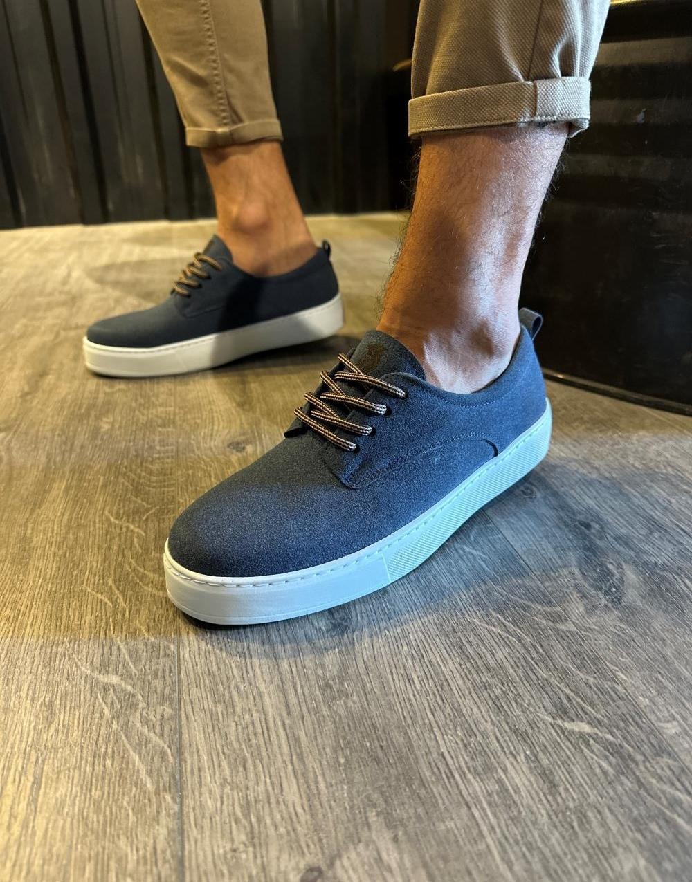 Men's Suede Navy Blue Casual Sneaker Shoes 077 - STREETMODE ™