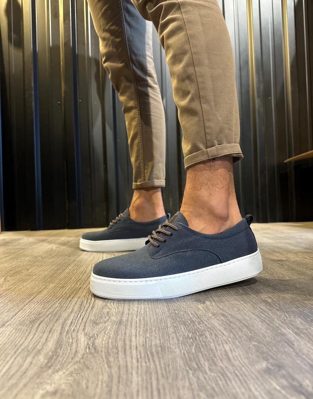 Men's Suede Navy Blue Casual Sneaker Shoes 077 - STREETMODE ™