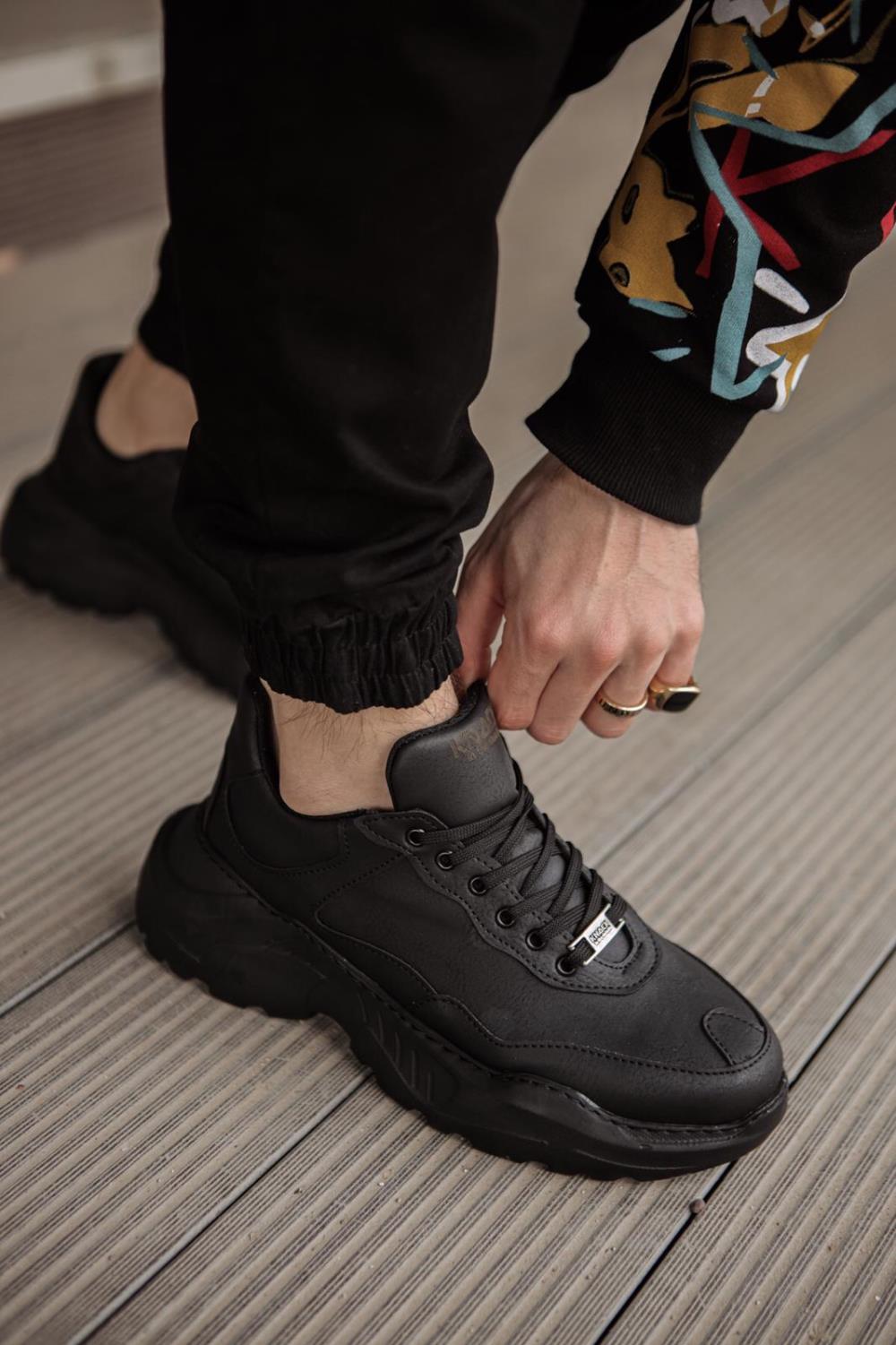 Mens Sneaker High Sole Casual Shoes N75 Full Black - STREETMODE ™