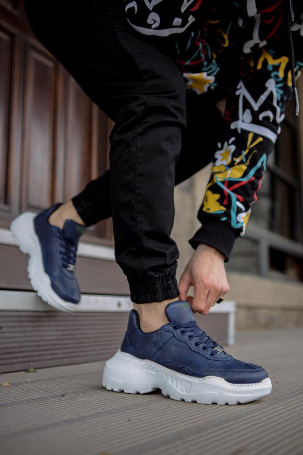 Men's Sneaker High Sole Casual Shoes N75 Navy - STREETMODE ™