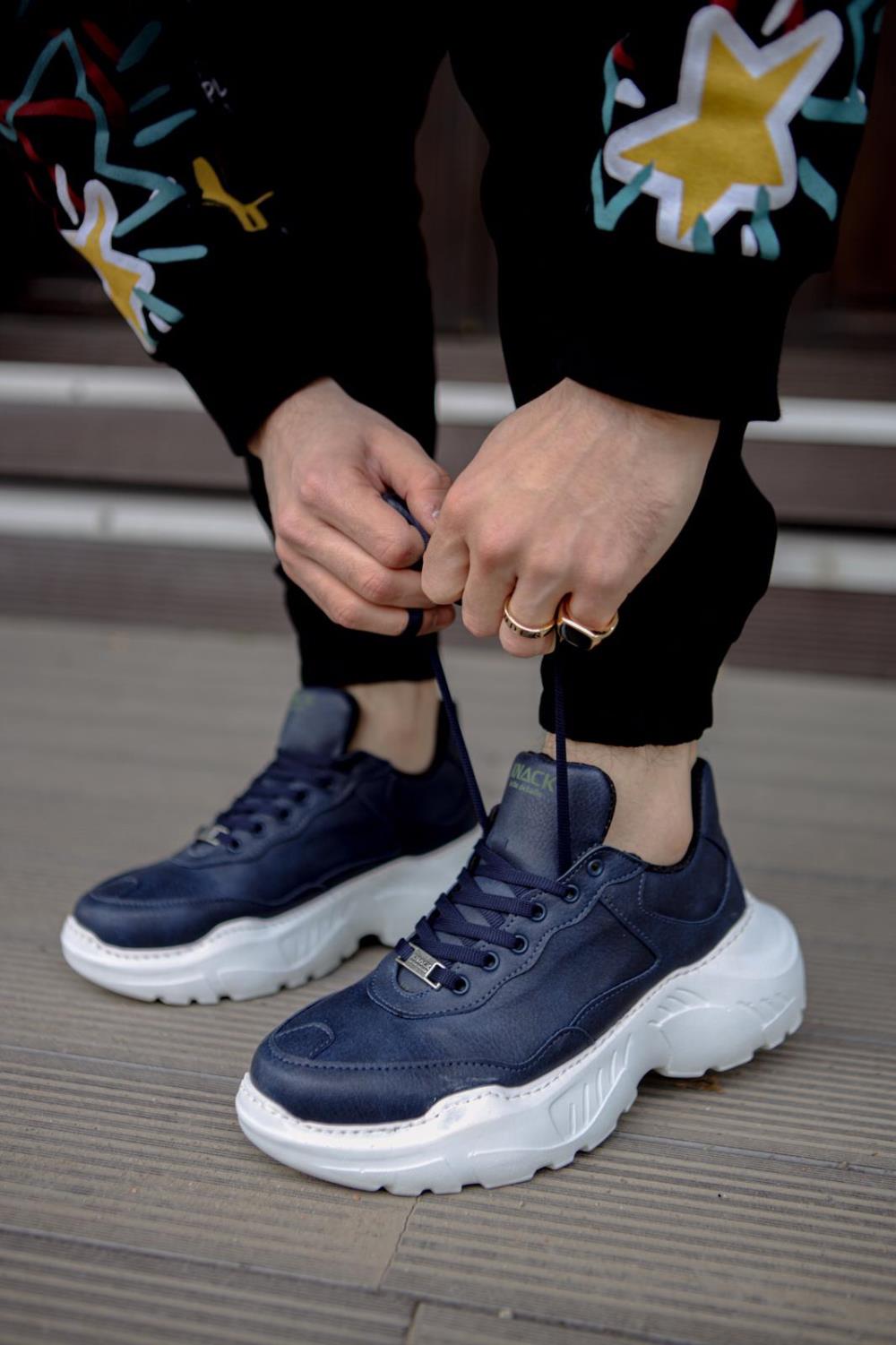 Men's Sneaker High Sole Casual Shoes N75 Navy - STREETMODE ™