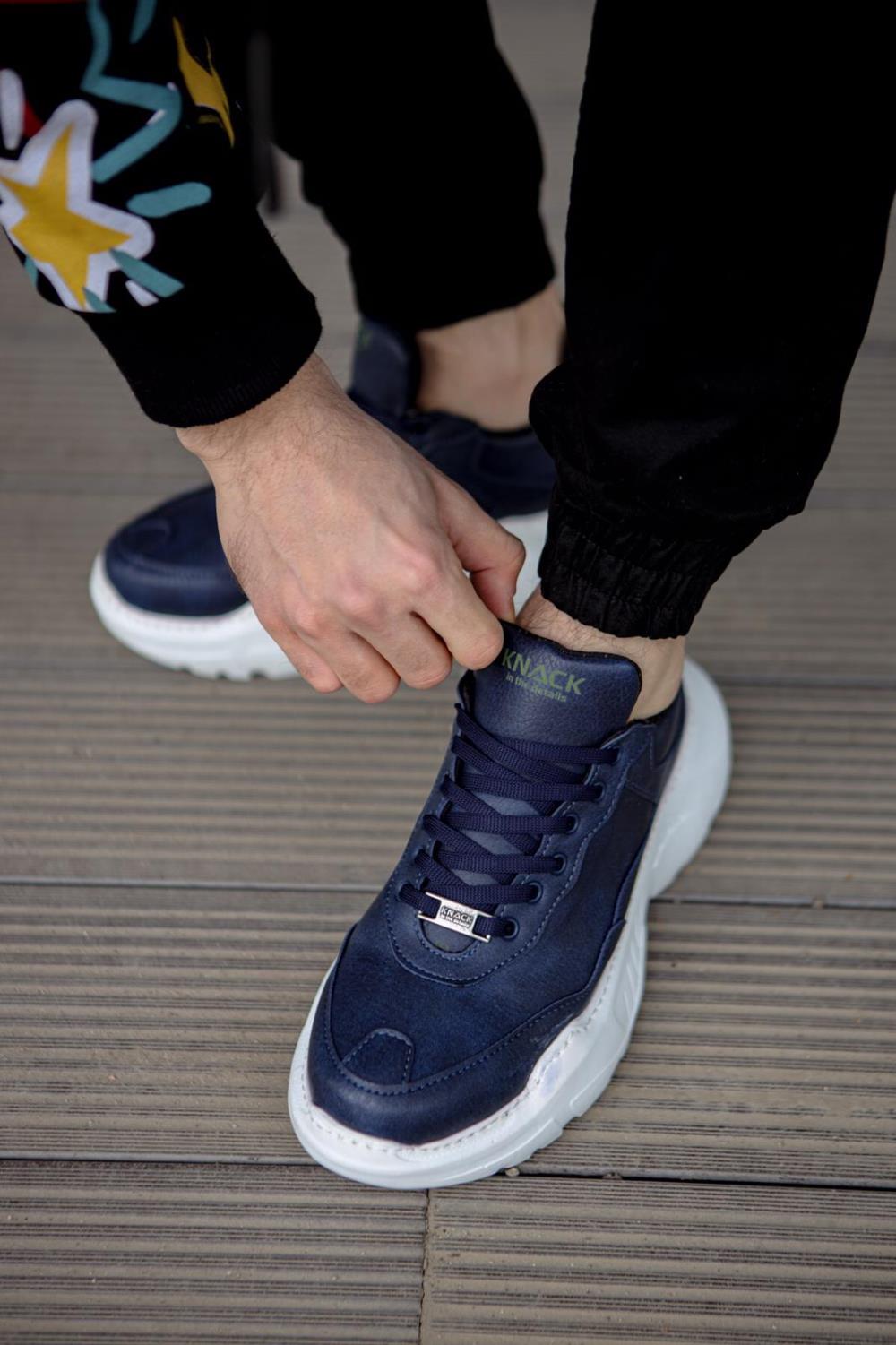 Men's Sneaker High Sole Casual Shoes N75 Navy - STREETMODE ™