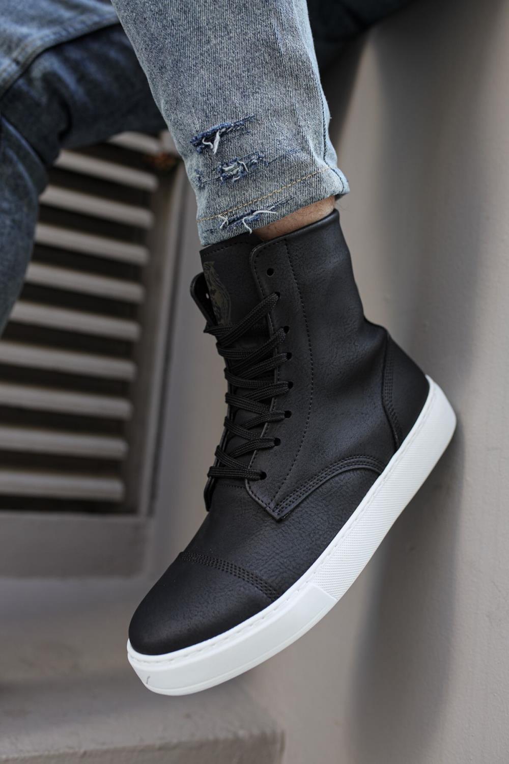 Mens Sneaker Long Sport Military Boots 022 White - STREETMODE ™