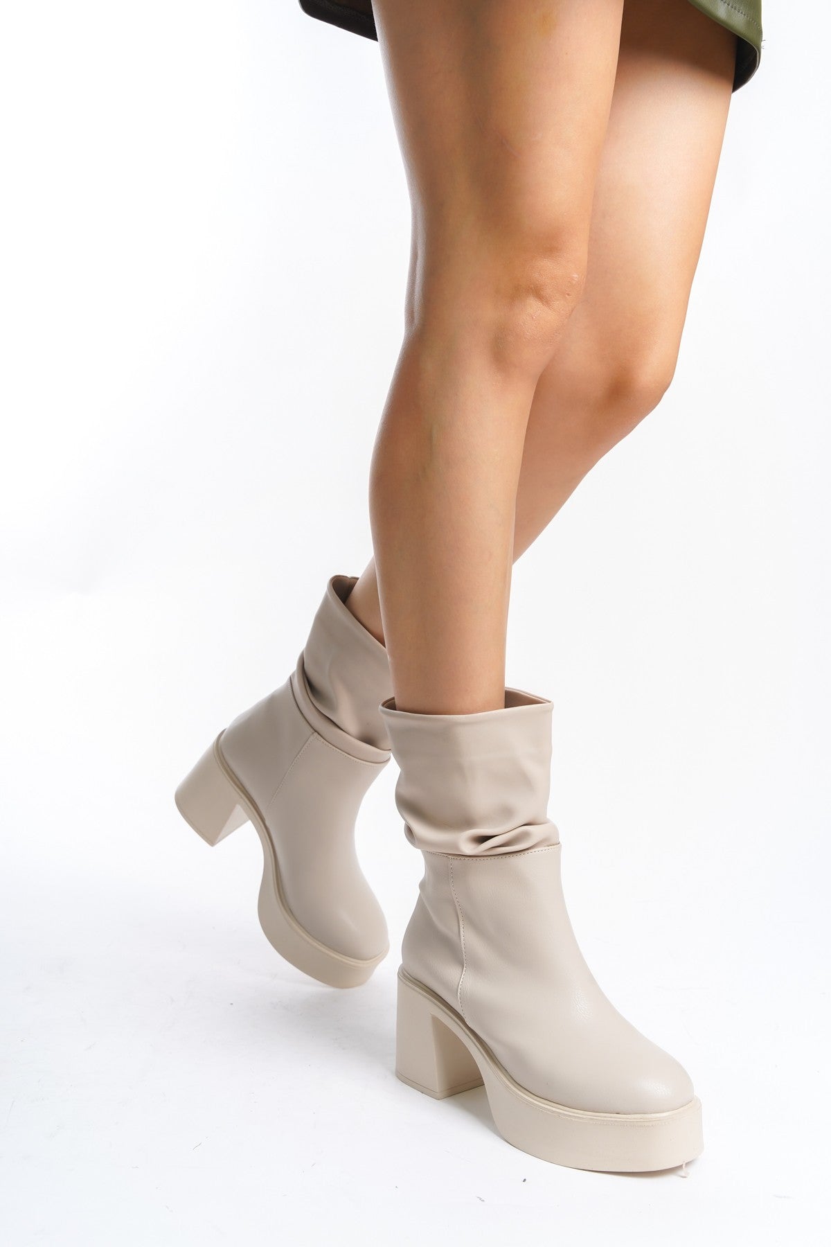 Women's Milda Beige Leather Bellows Boots - STREETMODE ™