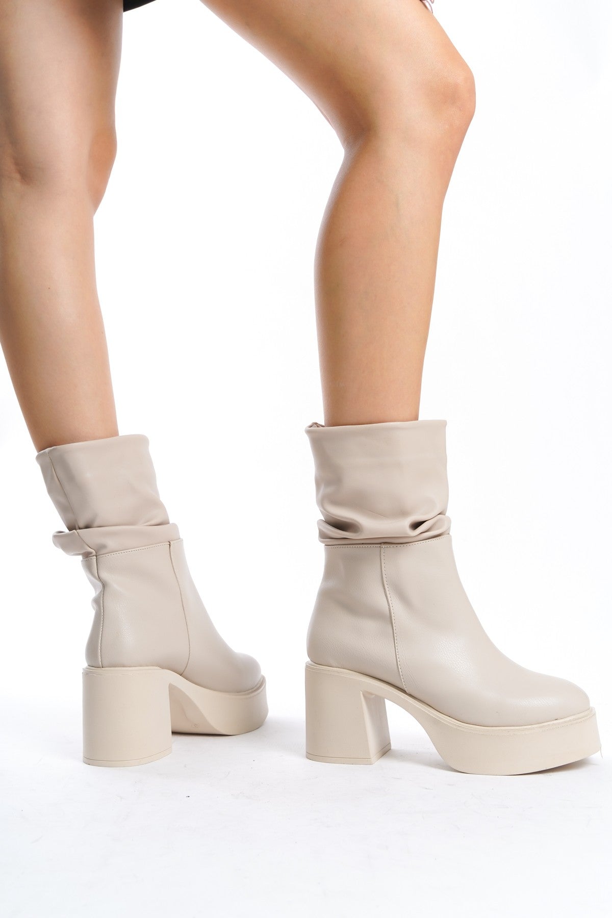 Women's Milda Beige Leather Bellows Boots - STREETMODE ™