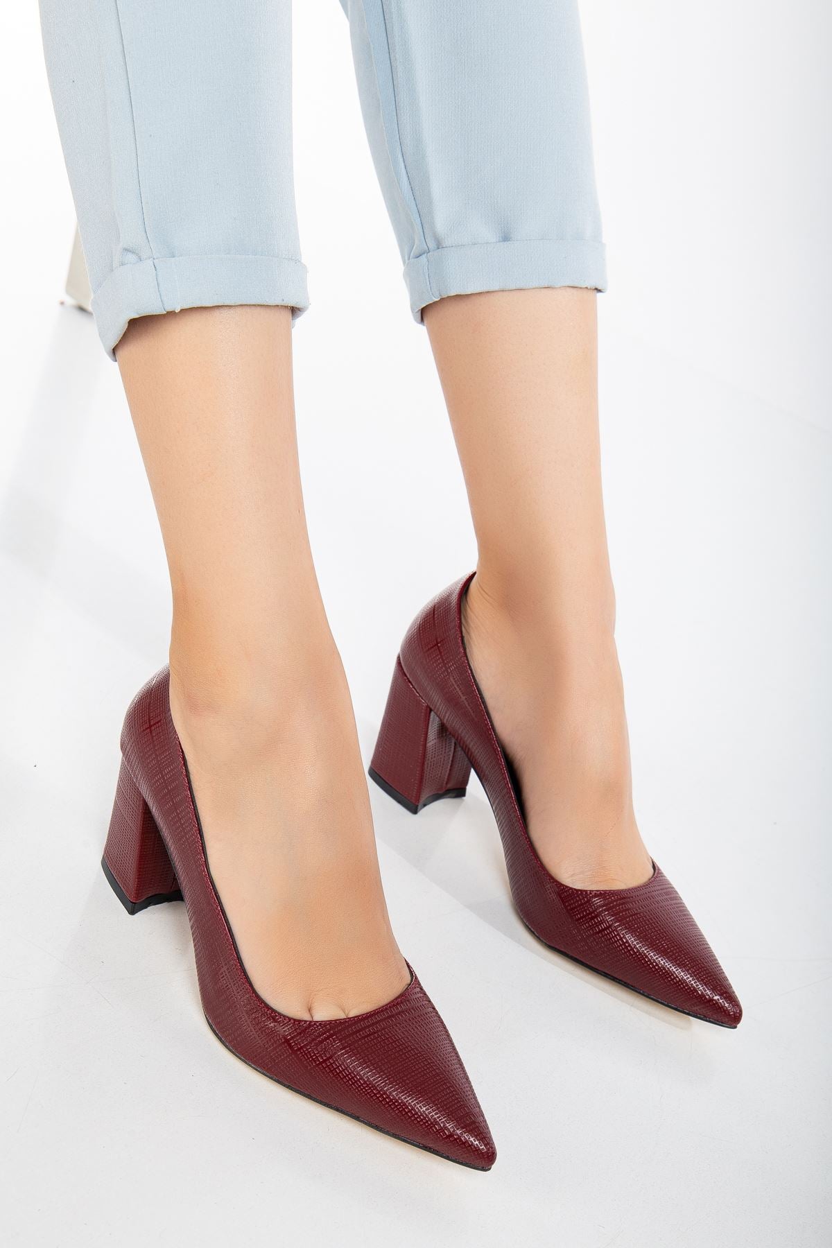 Women's Burgundy Pointed Toe Detailed High Heel Shoes - STREETMODE ™