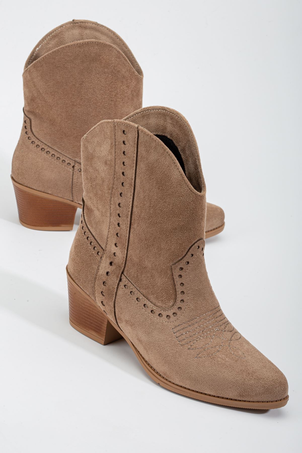 Mink Suede Embroidered Western Cowboy Boots