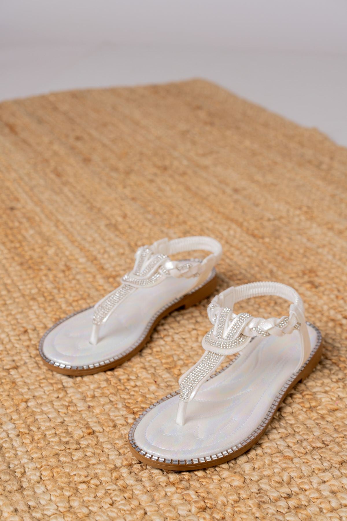 Women's Minna Stone Flip Flops White Sandals - STREETMODE ™