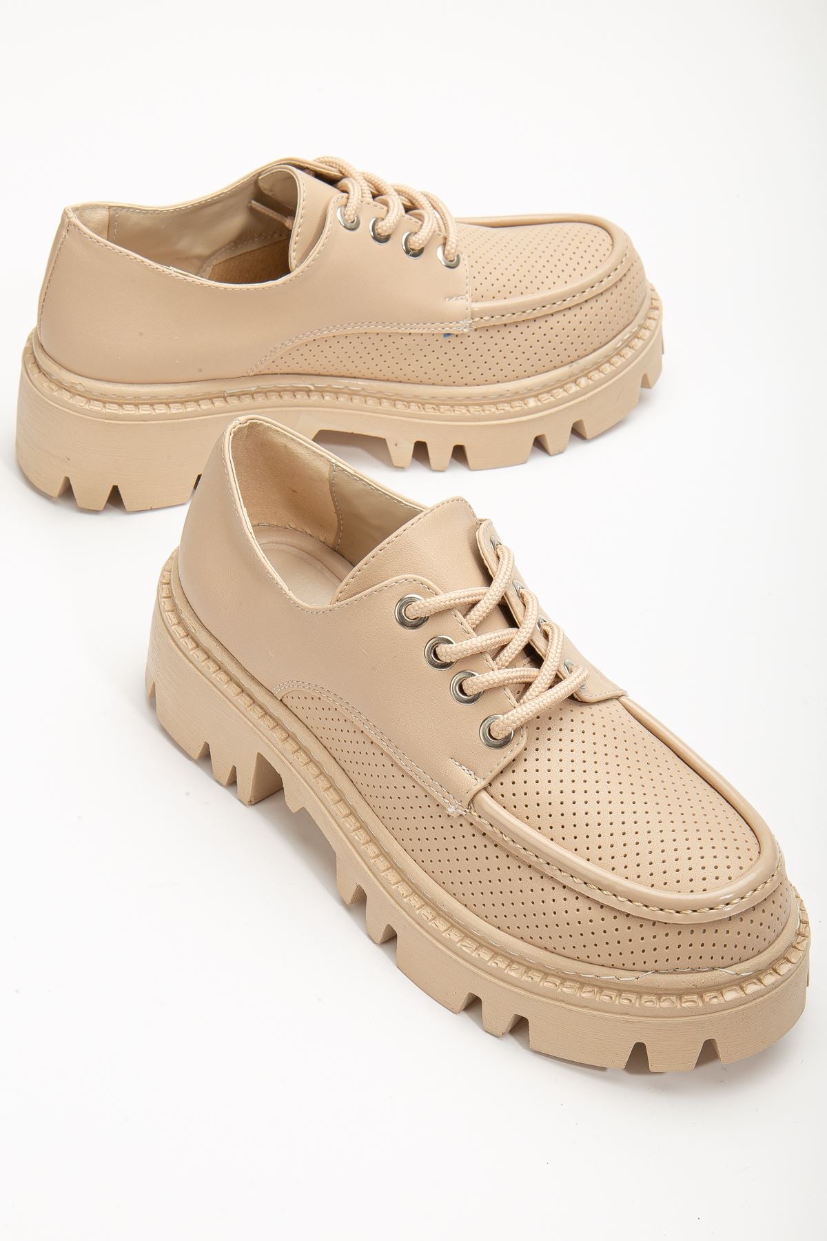 Women's Nude Lacing Detailed Oxford Shoes - STREETMODE ™