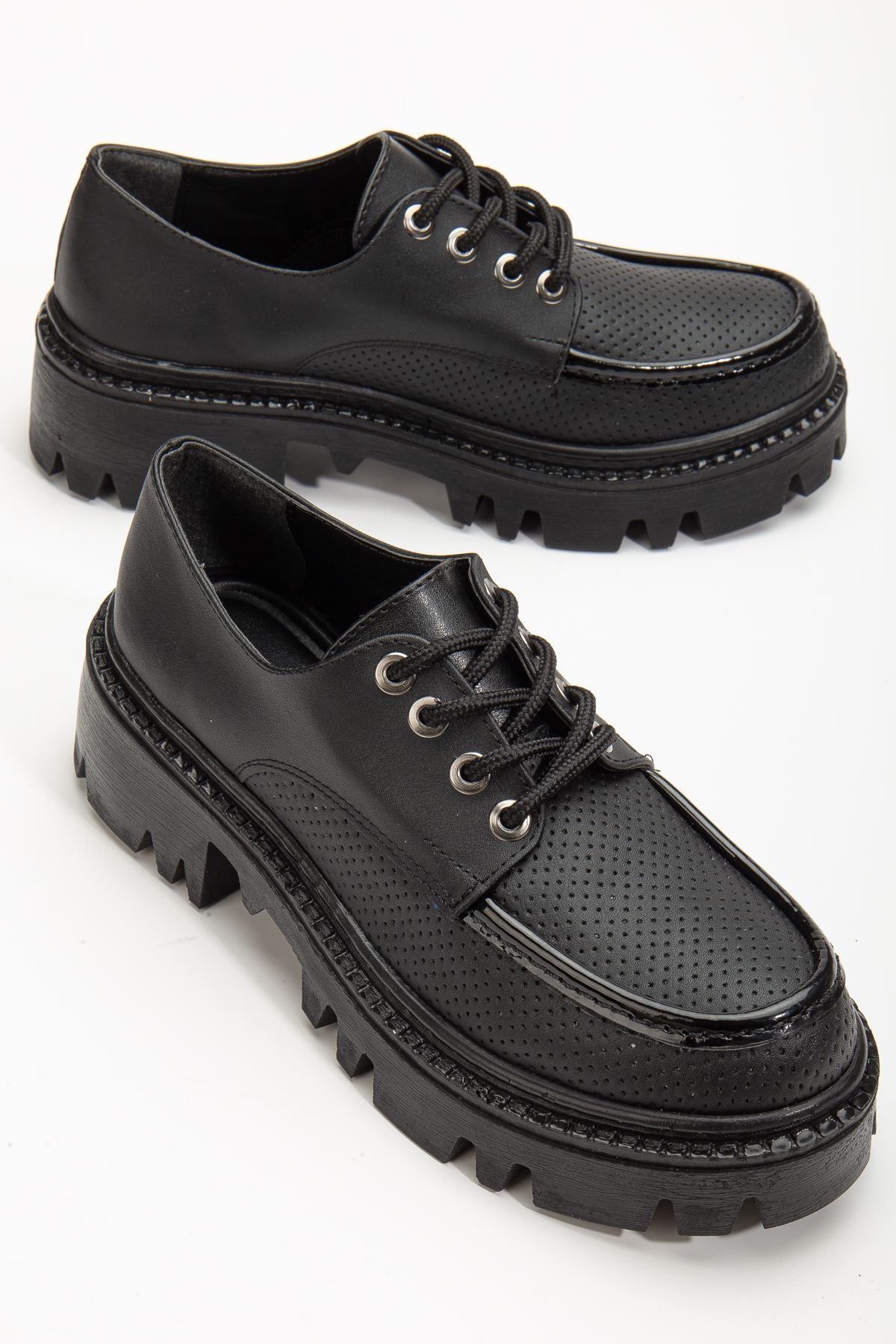 Women's Black Lace Detailed Oxford Shoes - STREETMODE ™