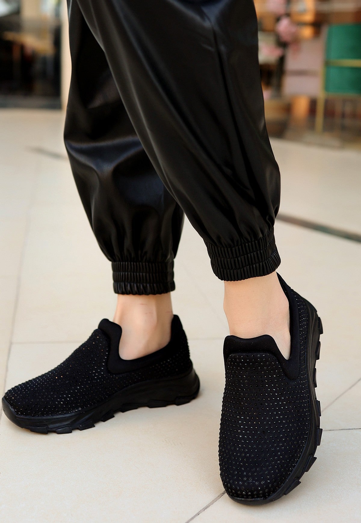 Women's Mıry Black Stretch Black Sole Sports Shoes - STREETMODE ™