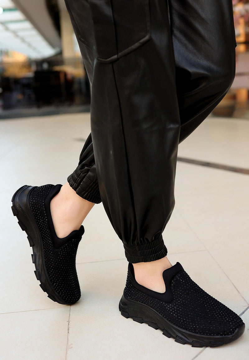 Women's Mıry Black Stretch Black Sole Sports Shoes - STREETMODE ™