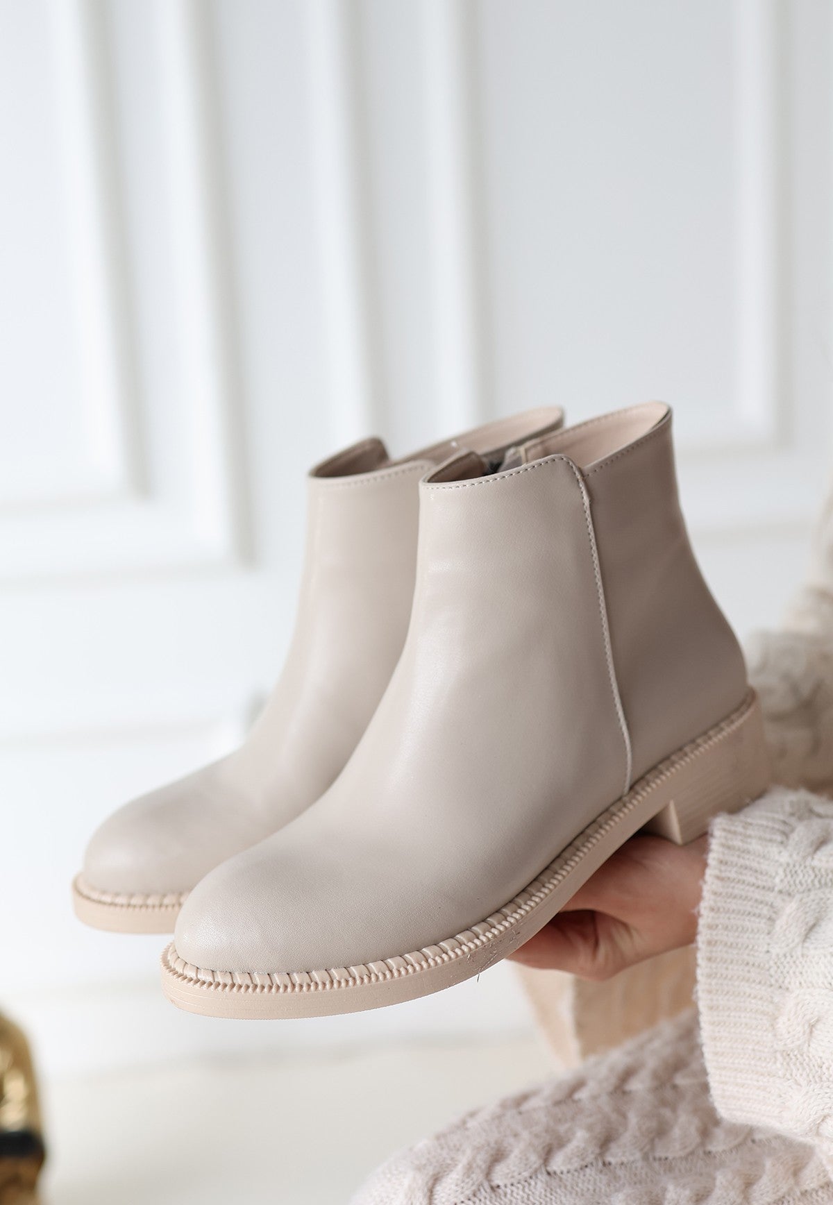 Women's Beige Skin Heeled Boots