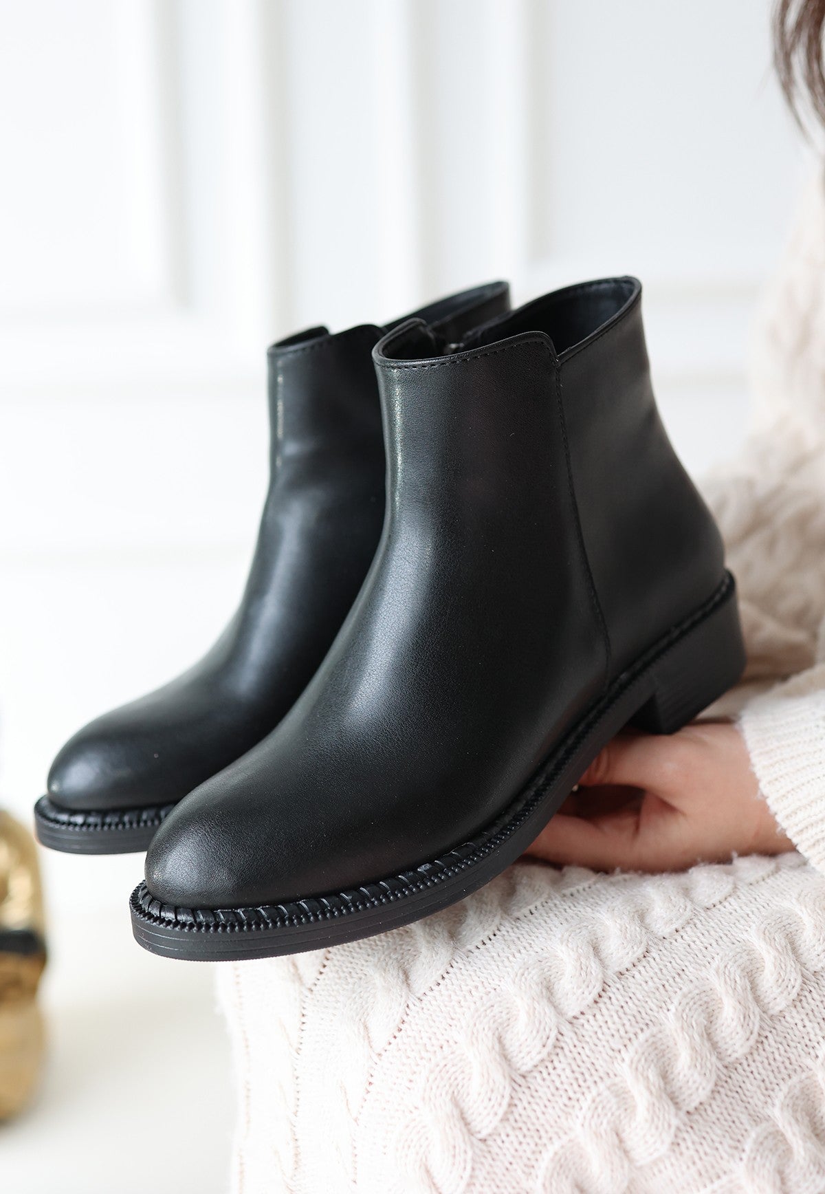 Women's Black Leather High Heel Boots