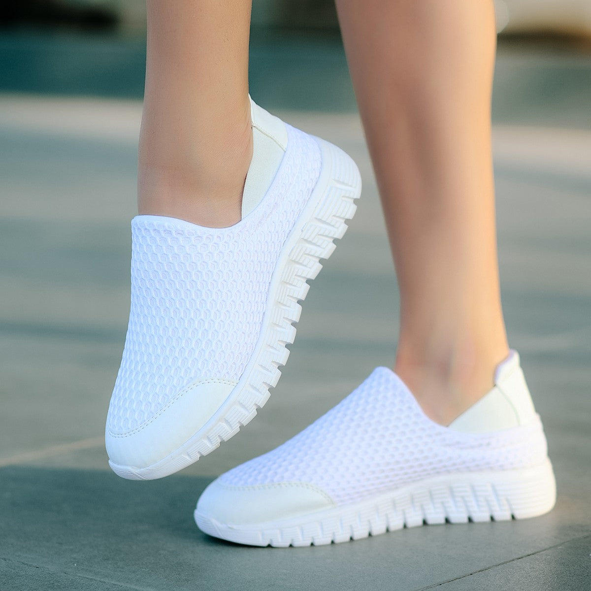 Women's White Stretch Ballet Sneaker Shoes - STREETMODE ™