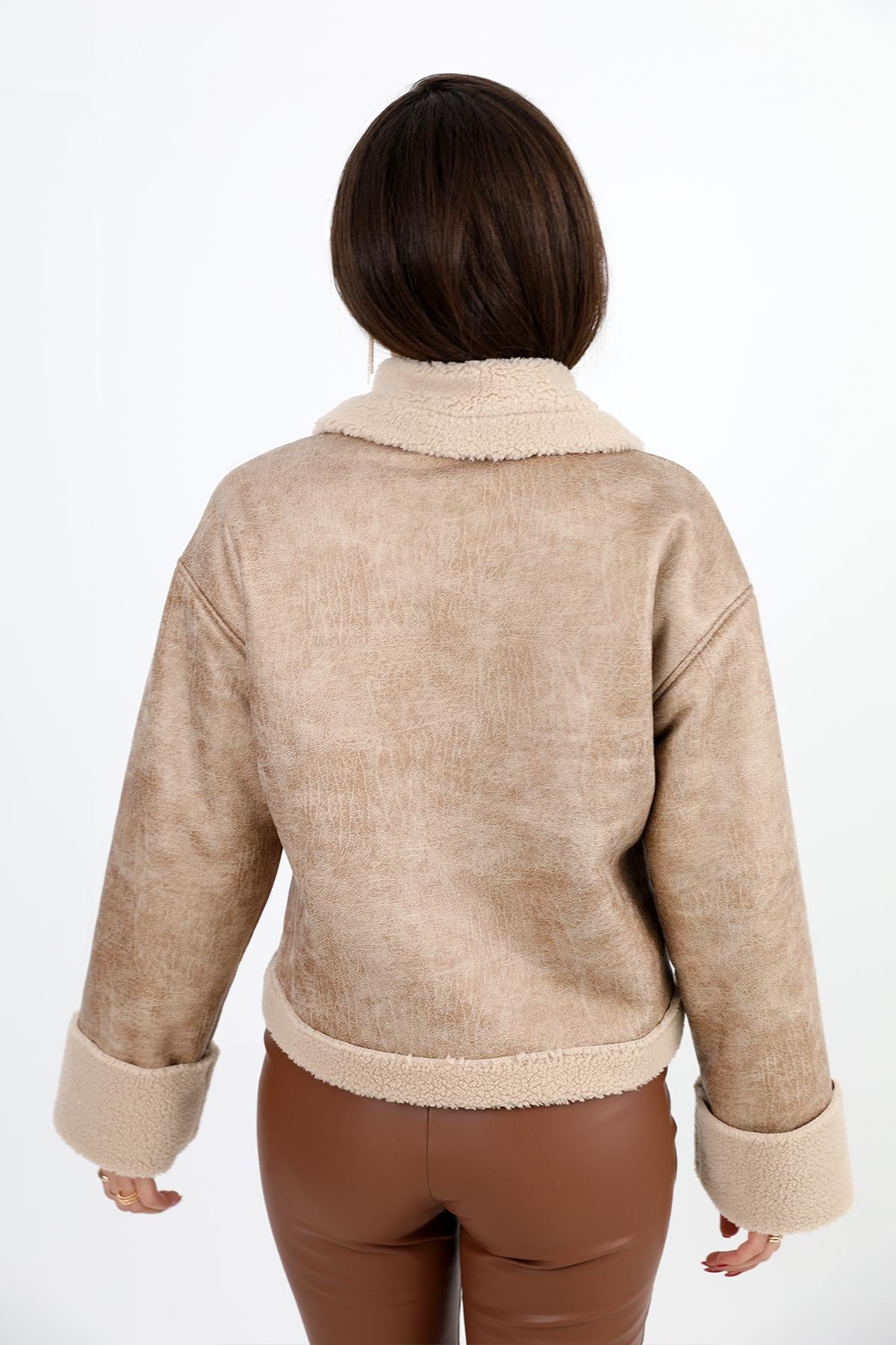 Women's Coat Sleeve Folded Suede Plush - Beige - STREETMODE ™