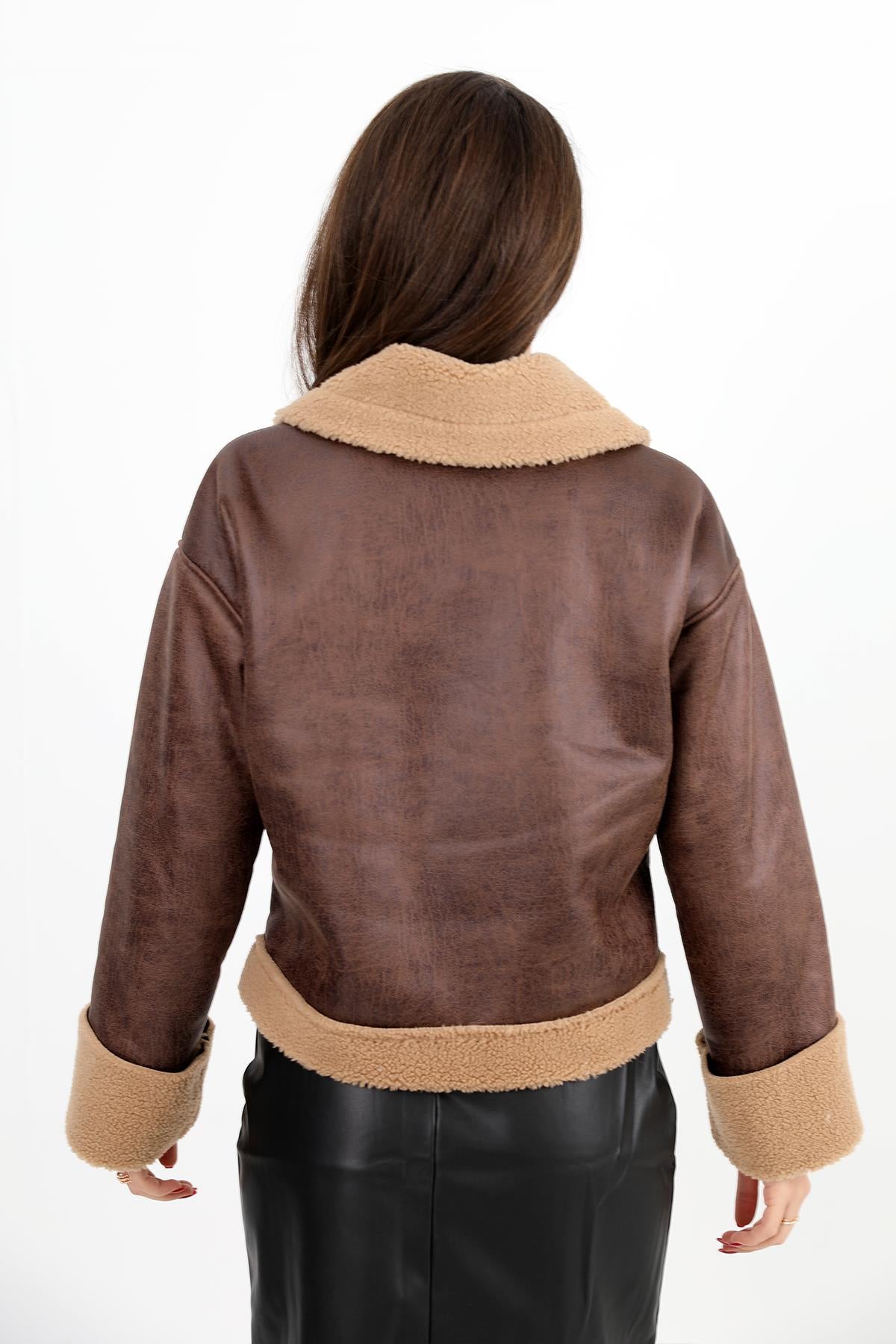 Women's Coat Sleeve Folded Suede Plush - Brown - STREETMODE ™