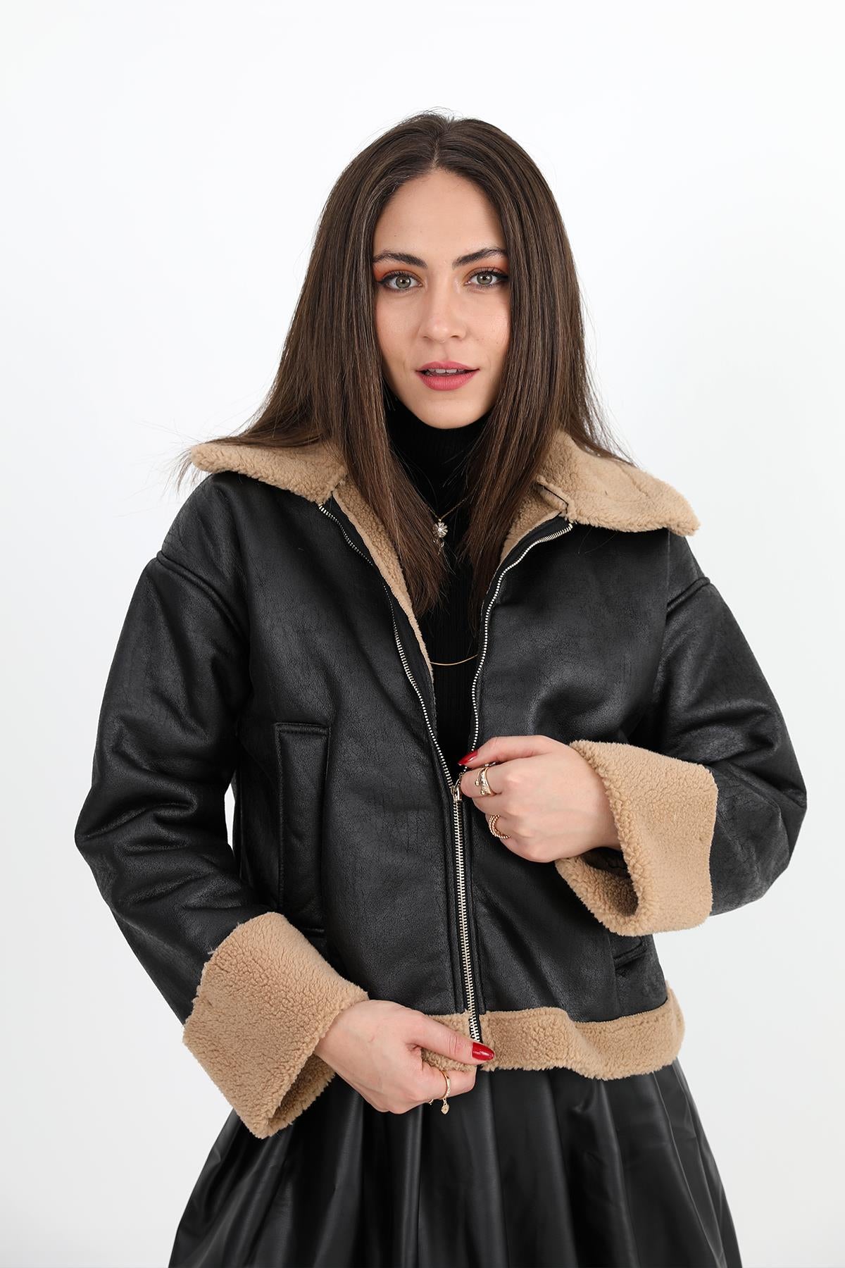 Women's Coat Sleeve Folded Suede Plush - Black - STREETMODE ™