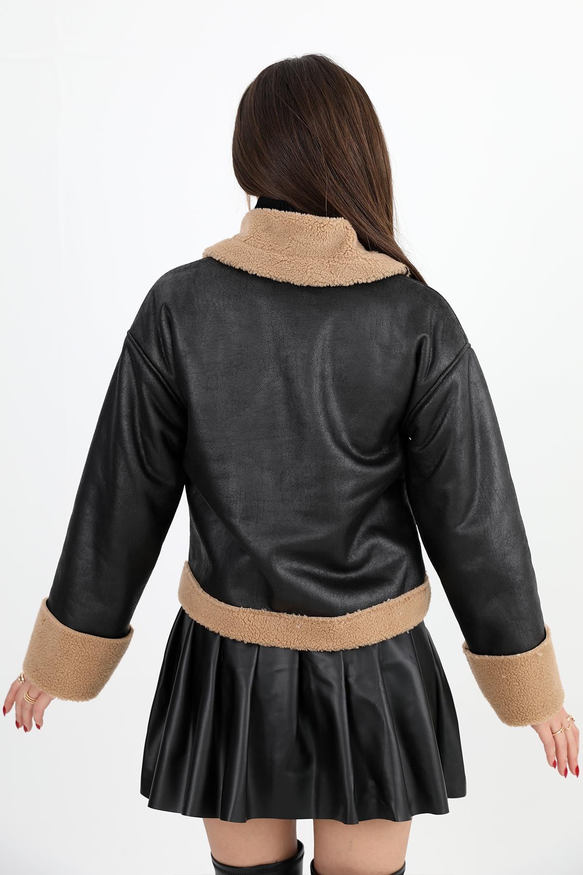 Women's Coat Sleeve Folded Suede Plush - Black - STREETMODE ™