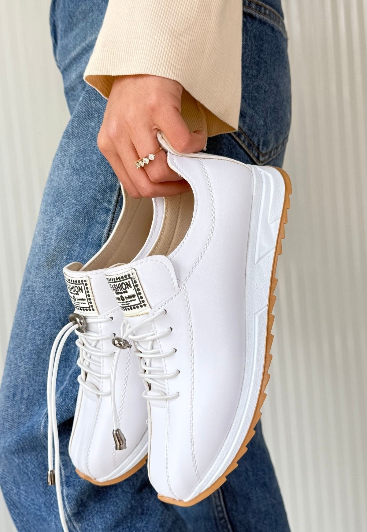 Women's White Leather Lace-Up Sneakers