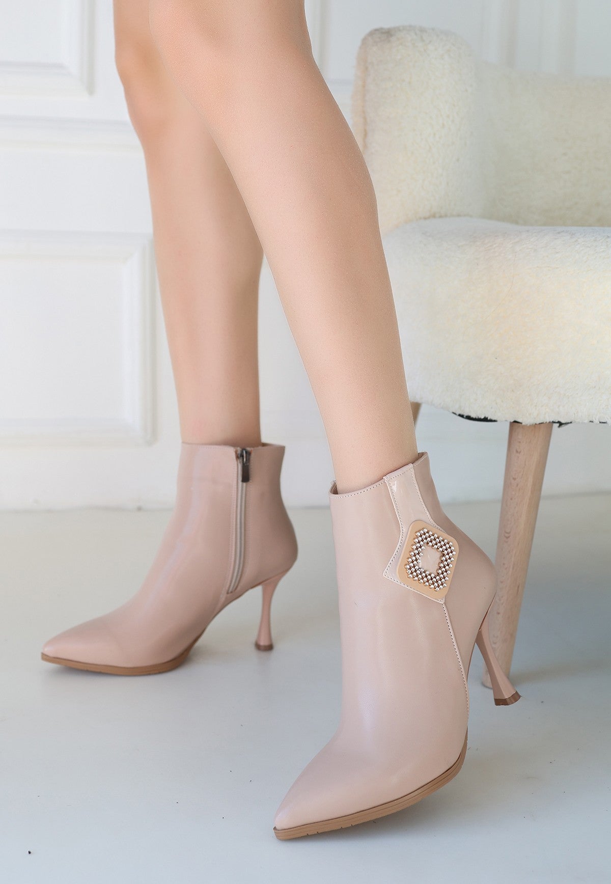 Women's Nude Skin Heeled Boots