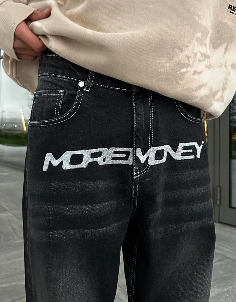 Men's More Money Embroidered Baggy Jeans - STREETMODE ™