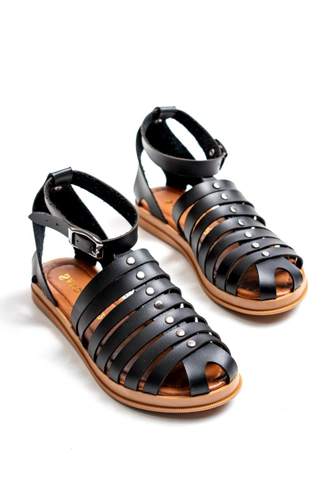 Women's Motali Black Leather Sandals - STREETMODE ™