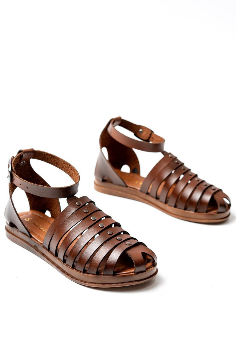 Women's Motali Brown Leather Sandals - STREETMODE ™