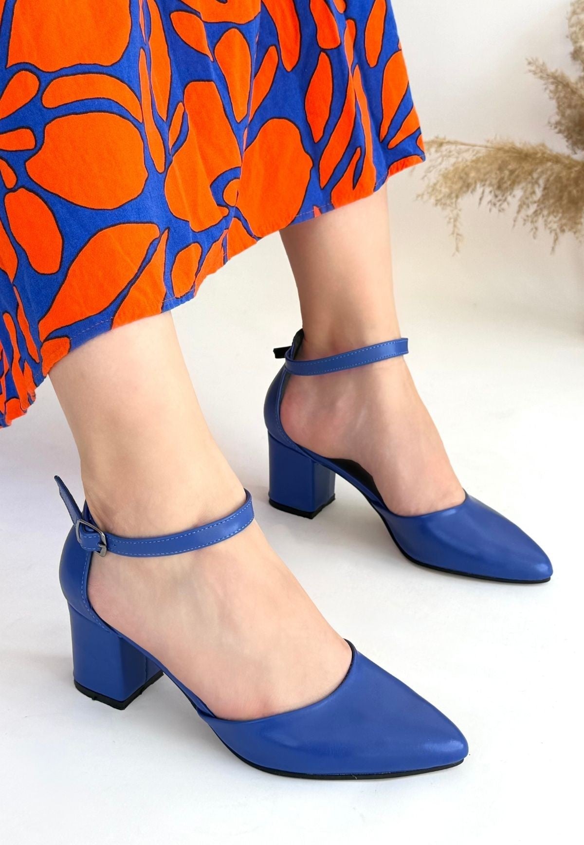 Women's Blue Leather High Heel Shoes