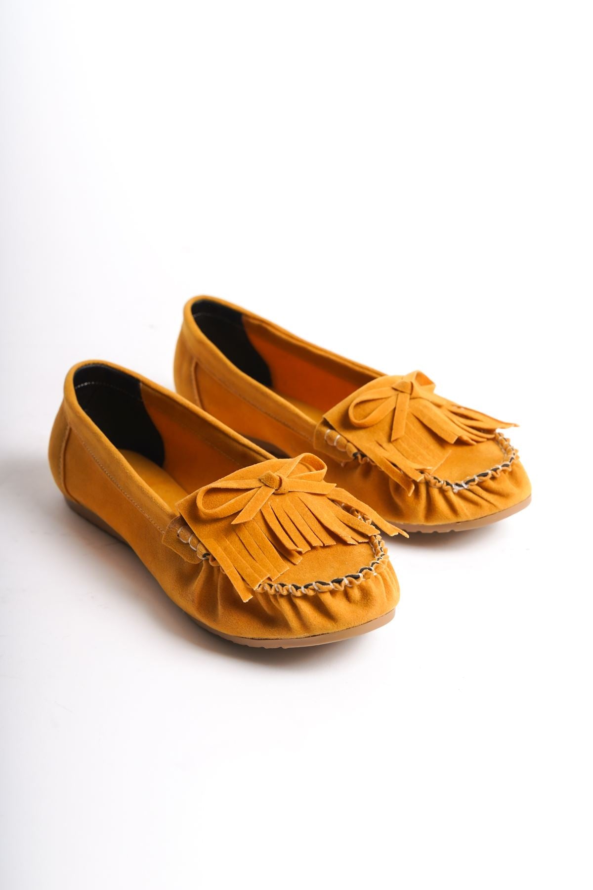 Mustard Suede Tassel Casual Women's Ballerinas