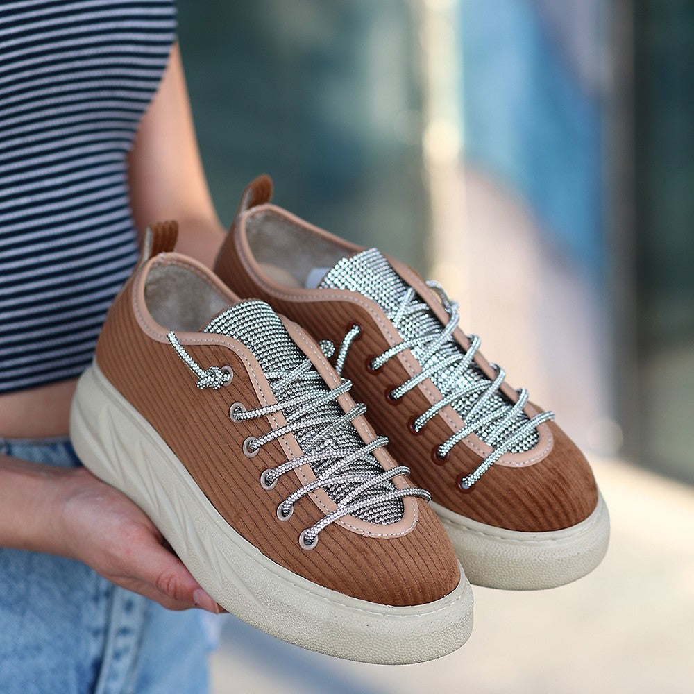 Women's Muyi Brown Velvet Lace-Up Sneakers - STREETMODE ™