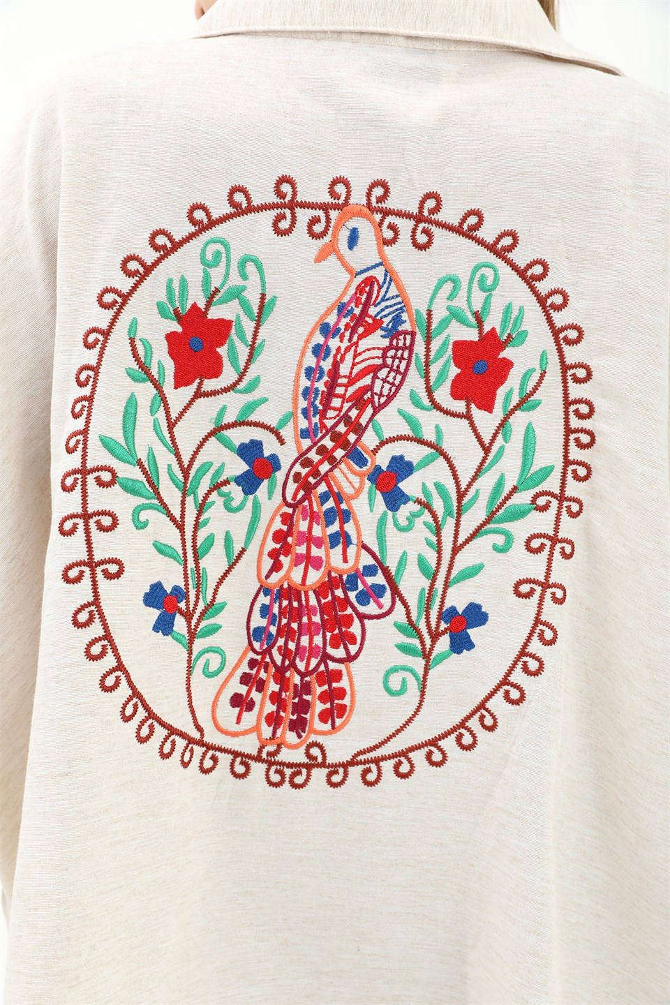 Women's Embroidered Linen Bat Sleeve Shirt - Stone - STREETMODE ™