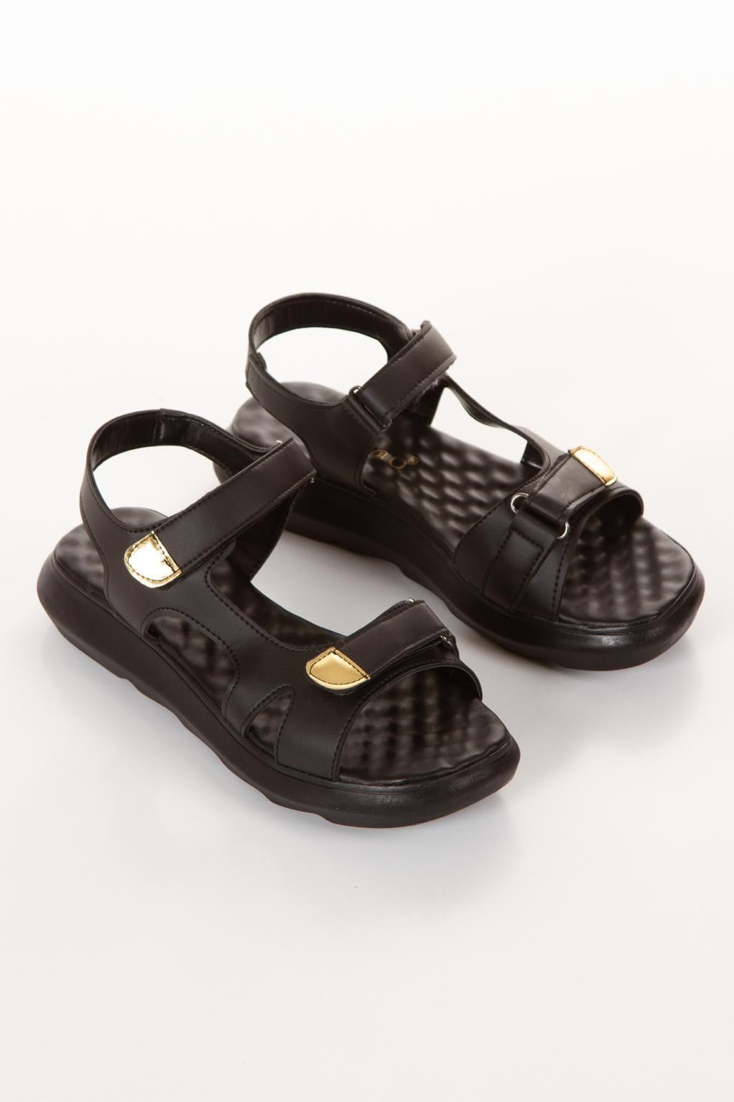 Women's Black Leather Velcro Sandals - STREETMODE ™