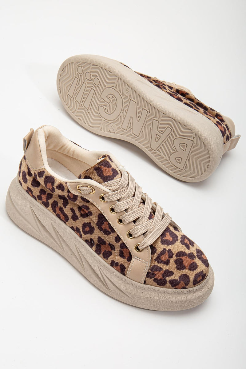 Women's Leopard Velvet Thick Soled Sneakers with Gold Detail - STREETMODE ™