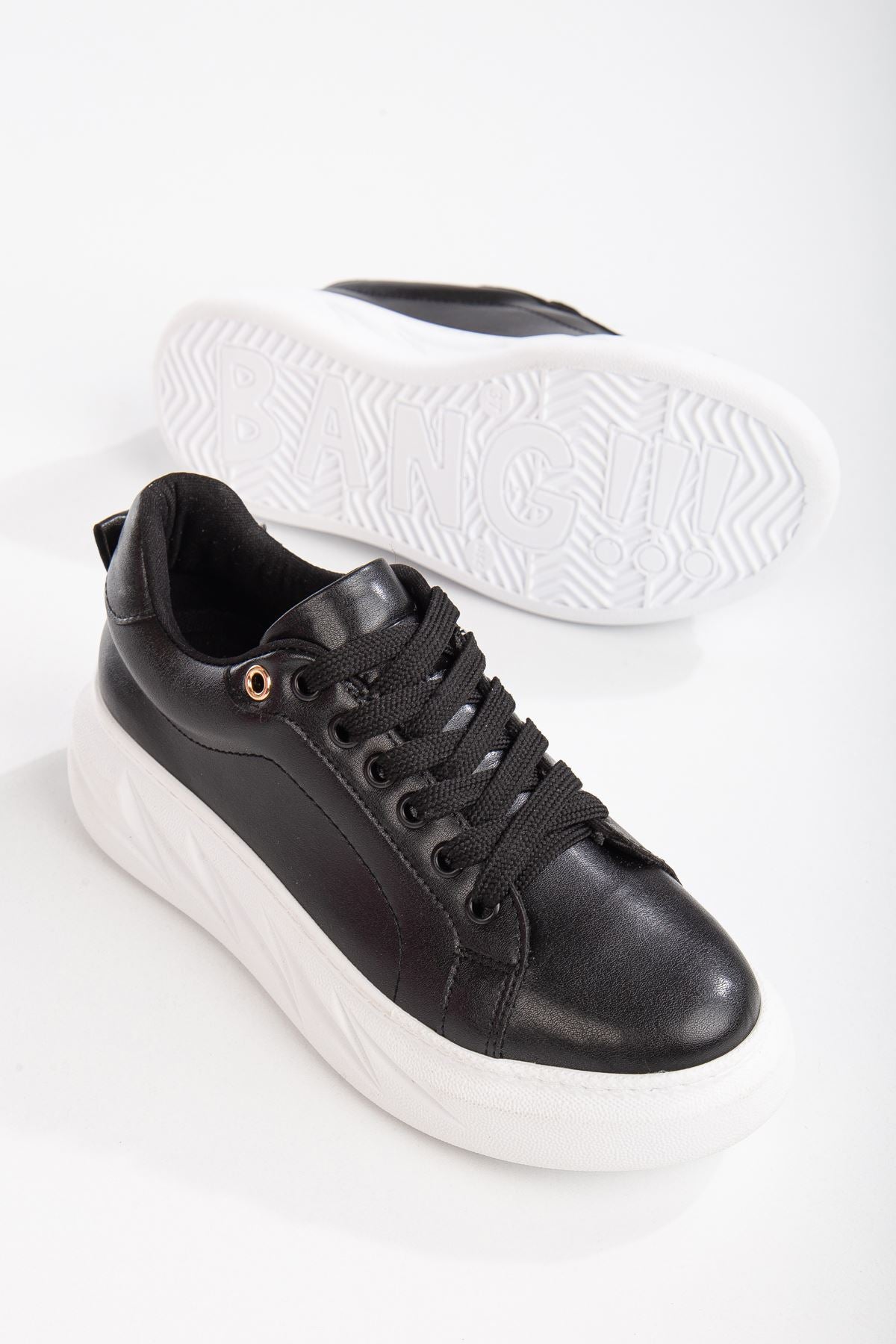 Women's Nerina Black Skin Thick Sole Detailed Sneakers - STREETMODE ™