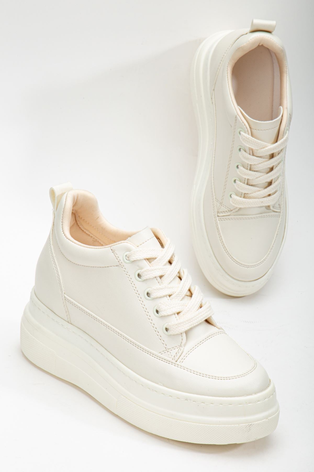 Women's Hidden Heel Beige Sneakers