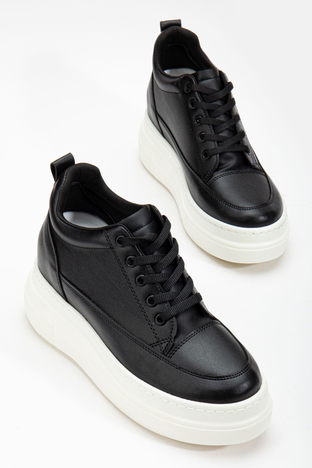 Women's Hidden Heel Black - White Sneakers